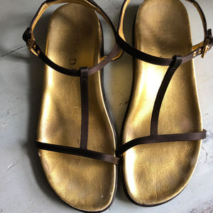 Prada Brown Satin Vintage Gold Sole Sandals  Sz 39